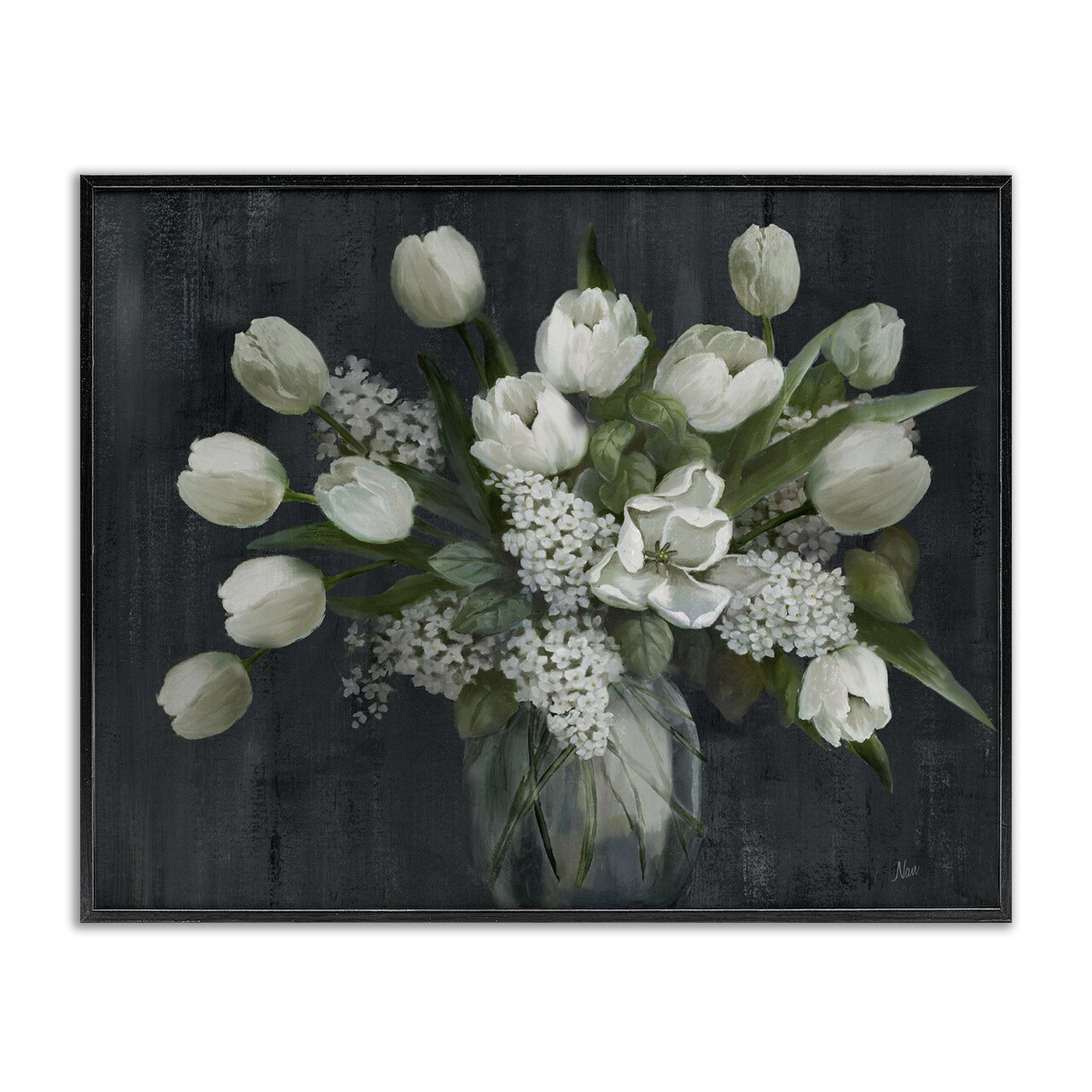 Stupell Industries Traditional Tulips on Gray Framed Giclee Wall Art Design by Nan